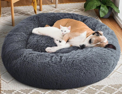 70cm Cozy Plush Soft Fluffy Pet Bed for Dogs and Cats Dark Grey