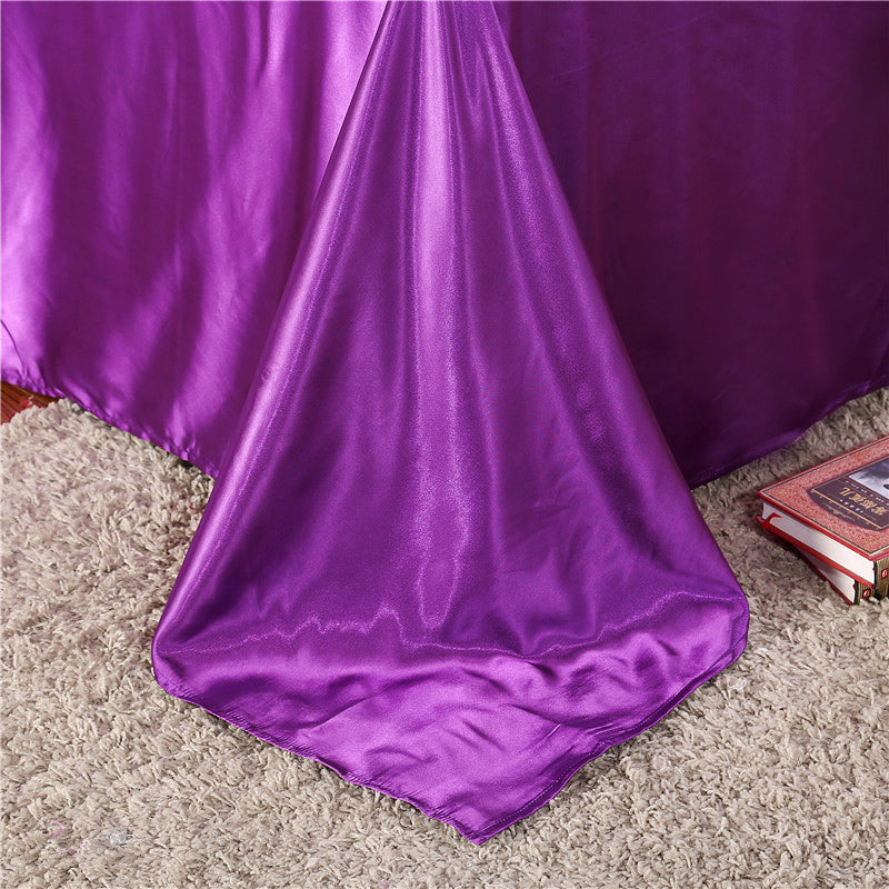 Double Silky Satin Sheet Quilt Cover Pillowcase Bed Set Purple