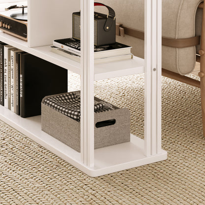 Stylish Wood and Steel Sofa Side Table with Shelves White