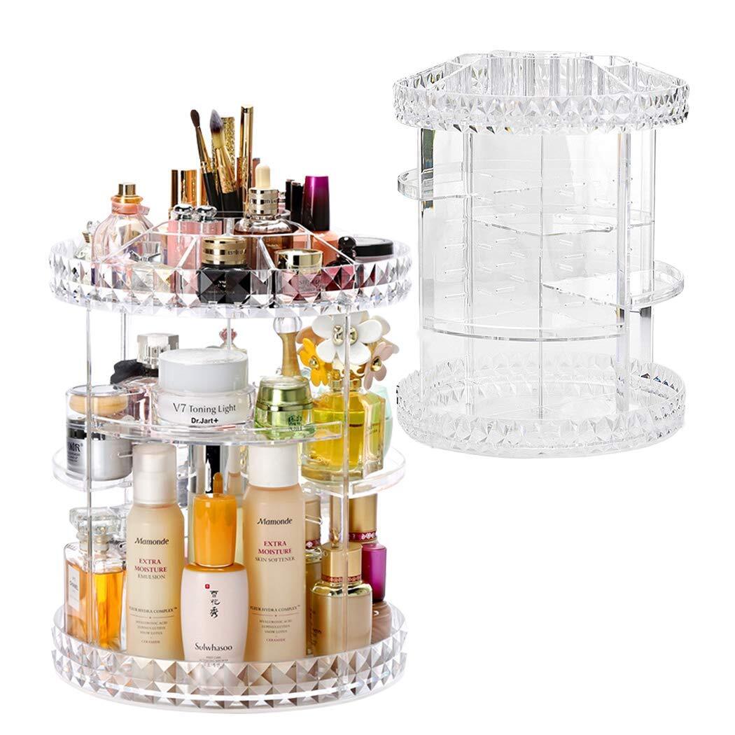 360 Degree Rotating Crystal Diamond Makeup Organizer for Jewelry and Cosmetics