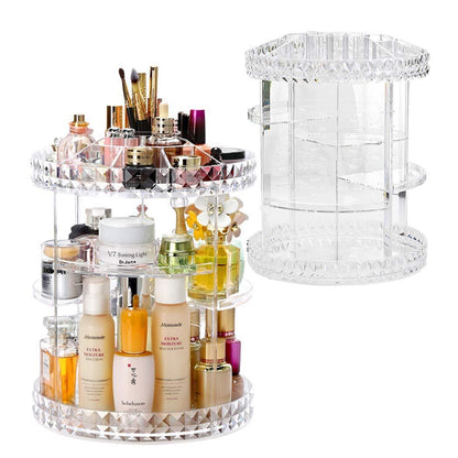 360 Degree Rotating Crystal Diamond Makeup Organizer for Jewelry and Cosmetics