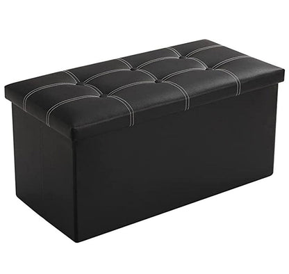 XL Rectangle Foldable Storage Ottoman PU Leather Black