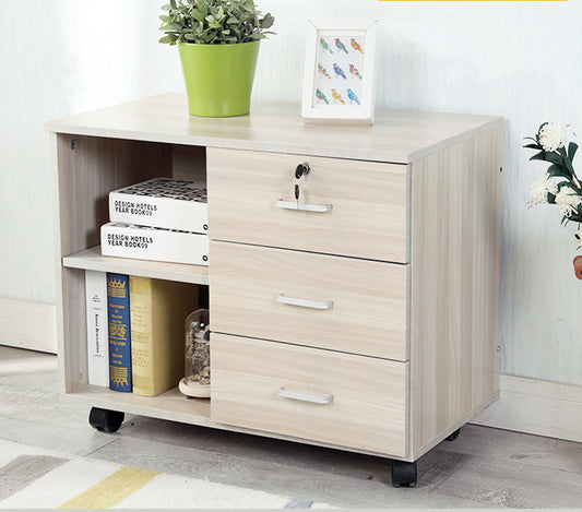 Stylish Utility Side Table with Wheels and Storage Drawers White Oak