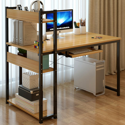 Large Wood Steel Computer Desk with Storage Shelves for Home Office - Oak