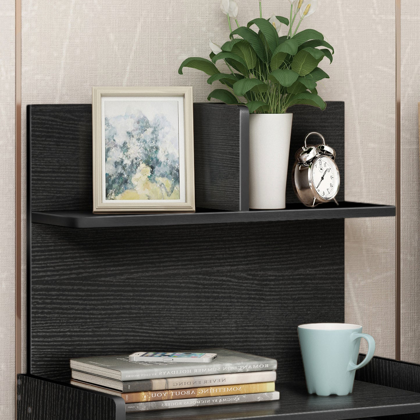 Elegant Tall Bedside Table with Drawers and Shelf Black