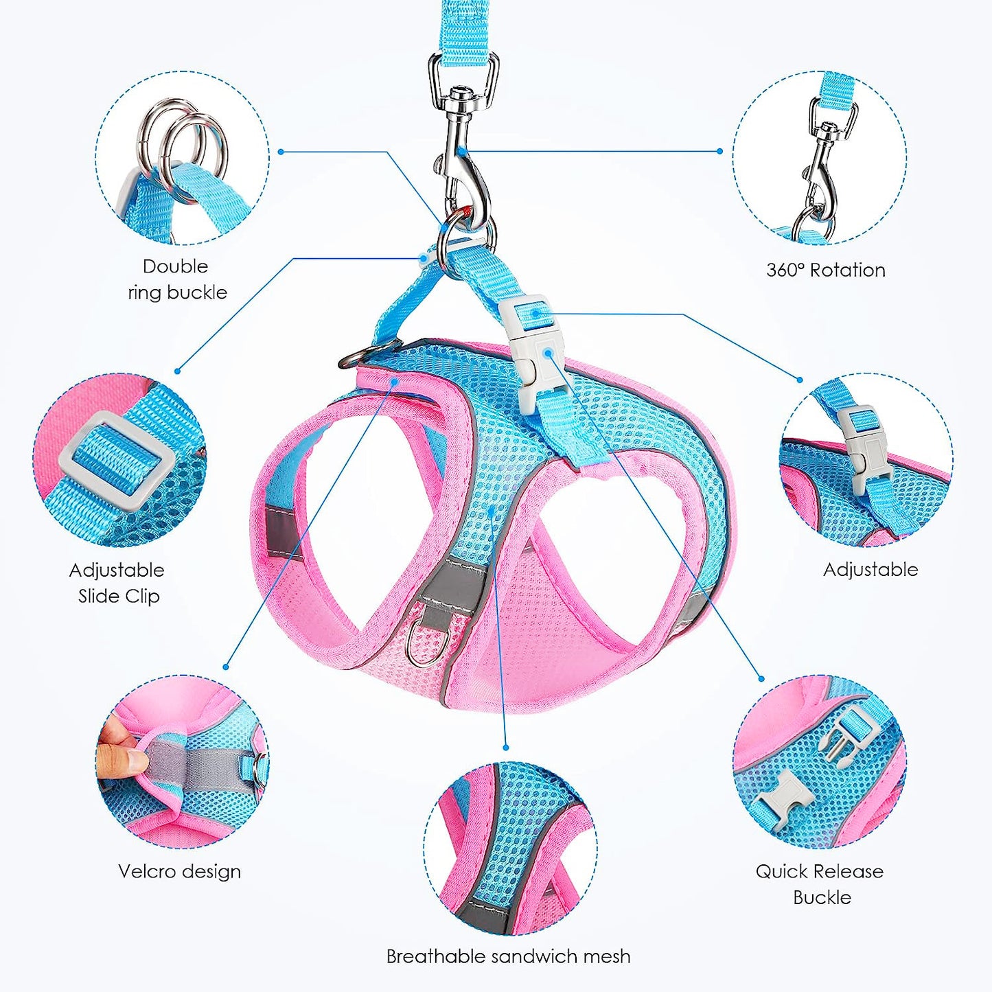 Medium Dog Harness and Leash Set Adjustable Pet Vest Lead Pink