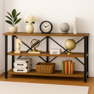 Rustic Industrial Console Table TV Stand Bookcase Storage Shelf Unit