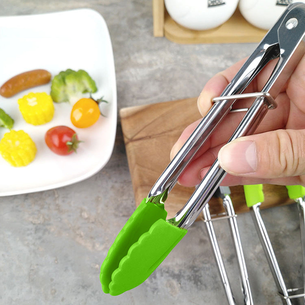 2 Pack - 18cm Stainless Steel Mini Tongs with Silicone Tips for Kitchen Green