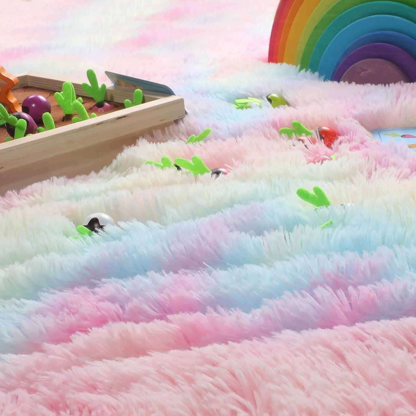 4m Extra Large 400 x 200 Soft Comfortable Shag Rug Rainbow