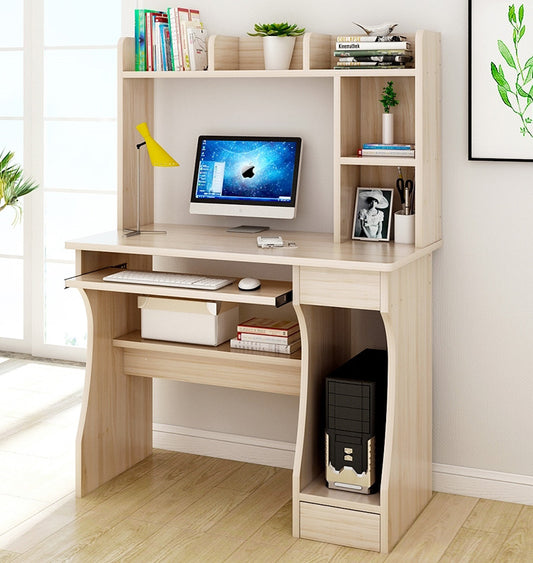 Modern Smart Office Desk with Storage Shelf and Drawer - White Oak