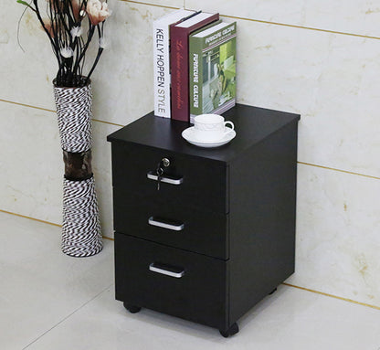 Stylish 3 Drawer Bedside Table Cabinet with Wheels Black