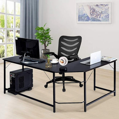 Double Workstation Modern Corner Office Computer Desk - Black