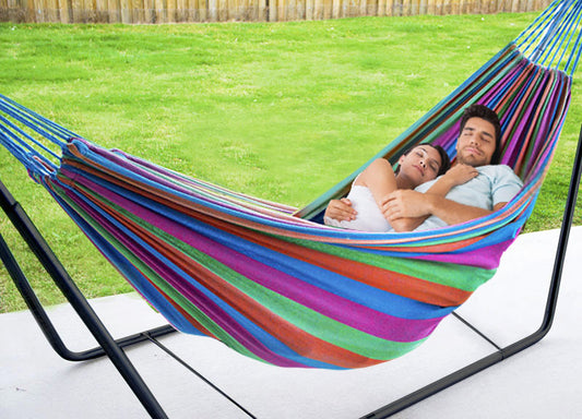 Deluxe Double Hammock with Steel Stand Set Colourful Stripes