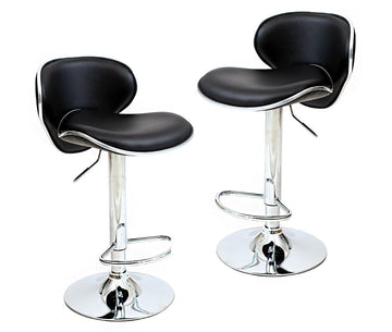 Set of 2 Modern PU Leather Bar Stools Black