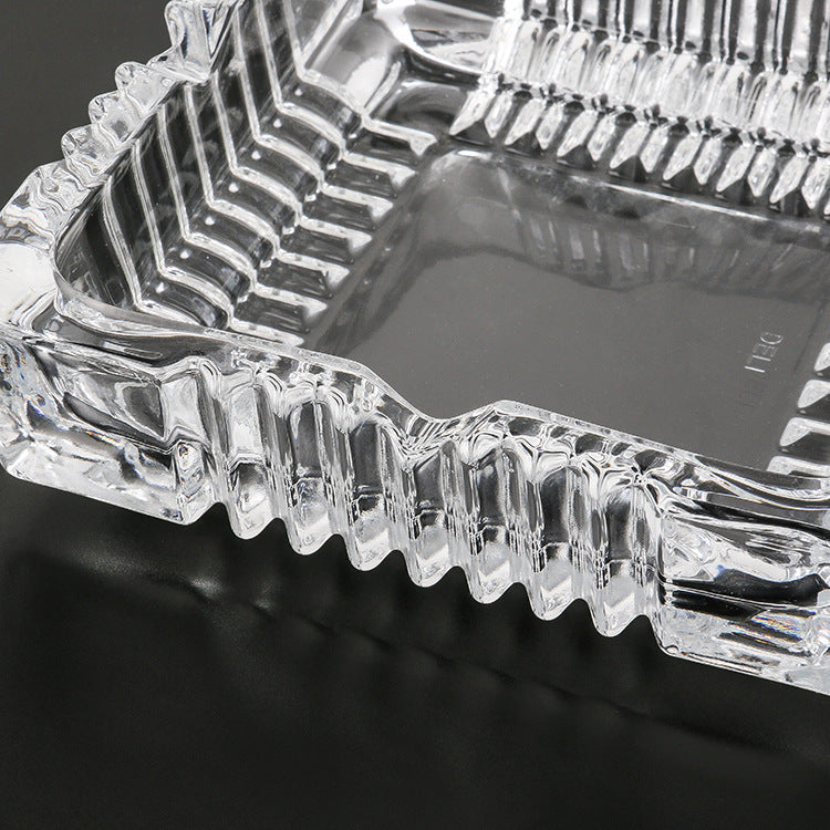 Elegant Crystal Glass Ashtray Square Shaped Tabletop Decor