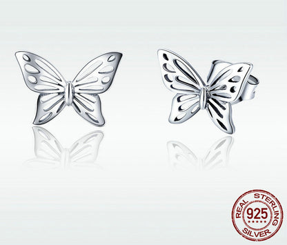 Elegant S925 Sterling Silver Butterfly Stud Earrings