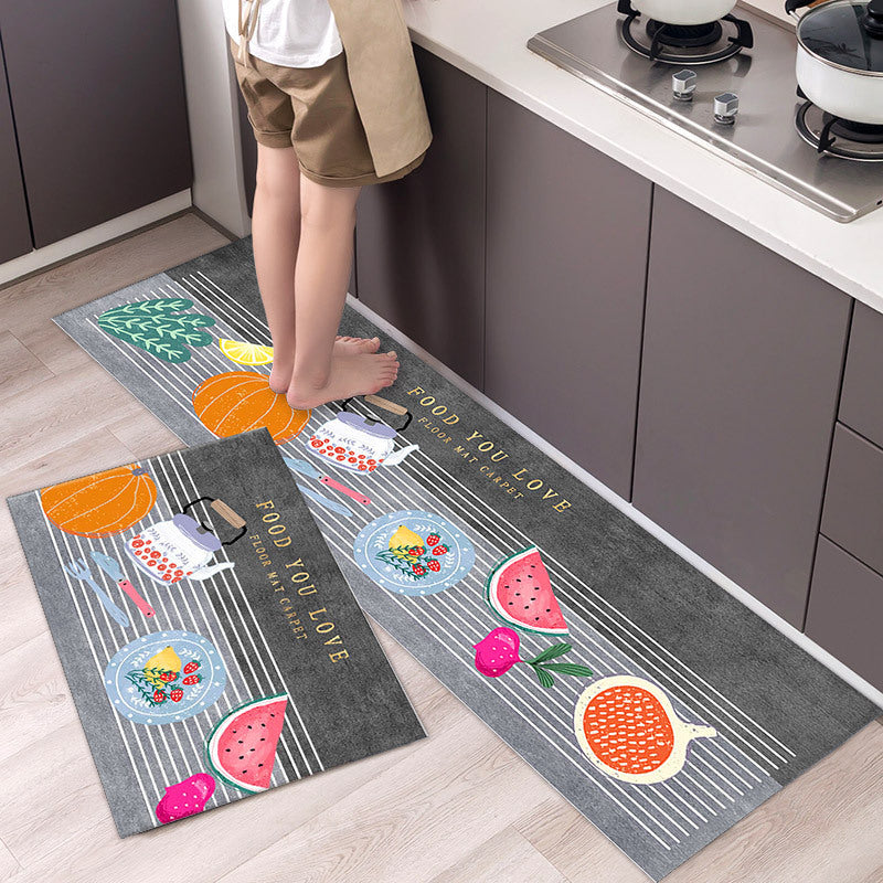 2-Piece Foodie Kitchen Area Rug Set Non-Slip Bathroom Mats