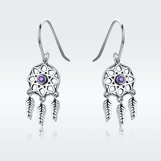 Sterling Silver Dream Catcher Dangle Earrings for Women Boho Jewelry