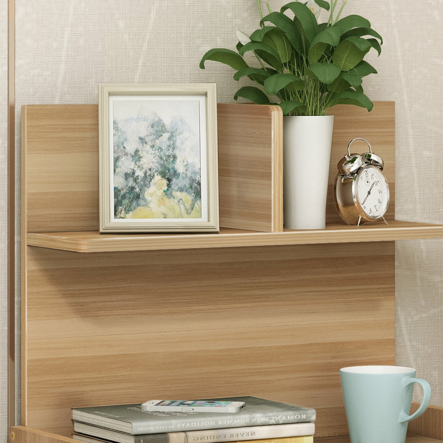 Elegant Oak Bedside Table with Drawers and Shelf