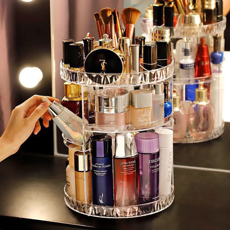 360 Degree Rotating Crystal Diamond Makeup Organizer for Jewelry and Cosmetics