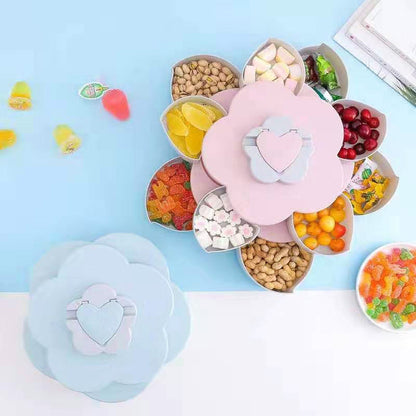 Rotating Multilayer Flower Snack Fruit Bowl with 10 Containers Blue