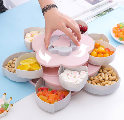 Rotating Multilayer Flower Snack Fruit Bowl Food Tray Pink