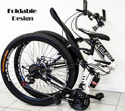 21 Speed Dual Suspension Foldable Mountain Bike White Black