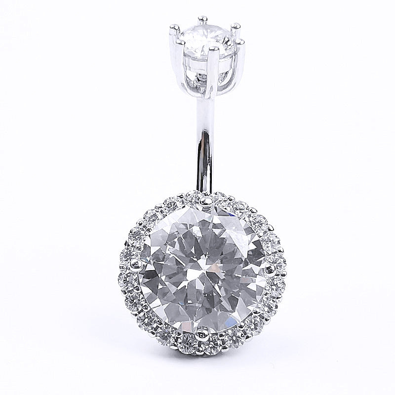 Sterling Silver CZ Diamond Belly Button Ring Body Piercing Jewelry