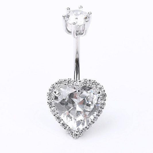 Sterling Silver Heart Shaped CZ Diamond Belly Button Ring Body Piercing