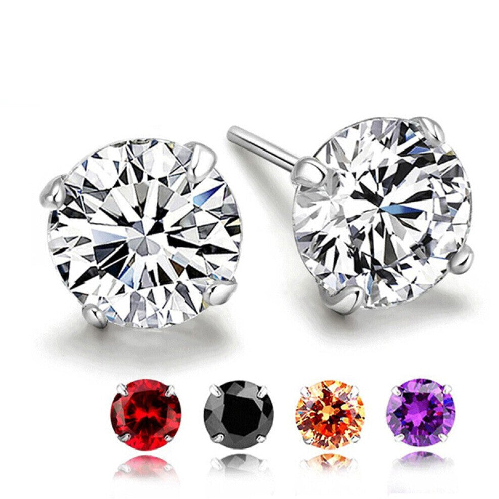 Sterling Silver 2 Carats CZ Diamond Stud Earrings Elegant Ruby