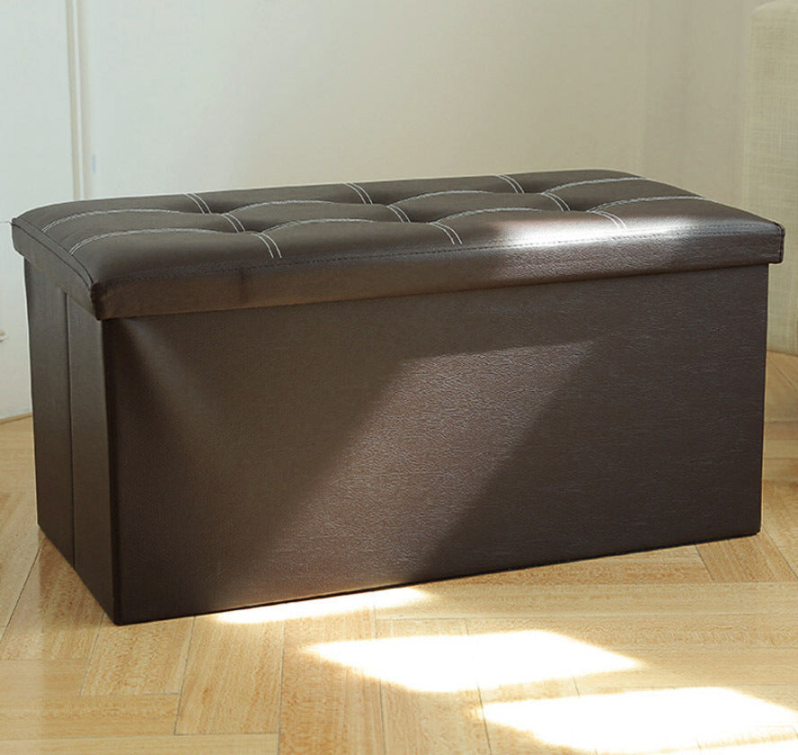 XL Foldable PU Leather Storage Ottoman Dark Brown