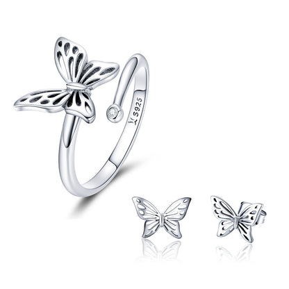 Elegant S925 Sterling Silver Butterfly Stud Earrings