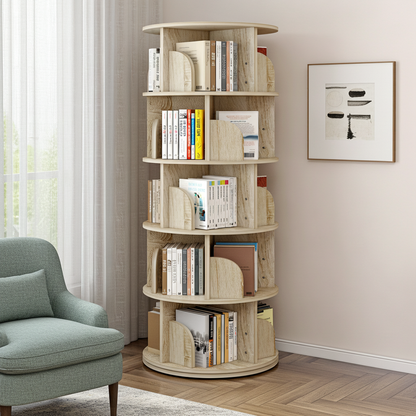 5 Tier Rotating Display Shelf Bookcase Organiser Coastal Oak