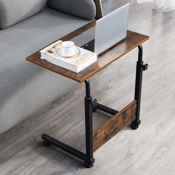Adjustable Portable Sofa Bed Side Table Laptop Desk with Wheels Rustic Wood