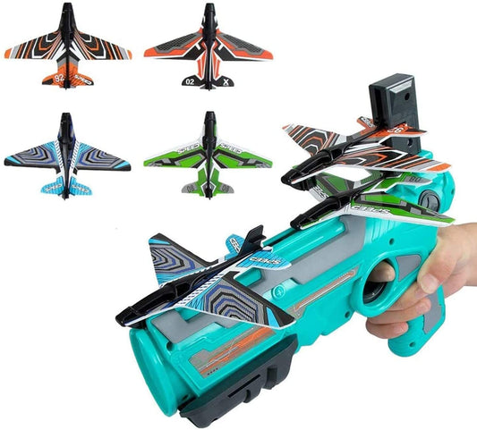 Catapult Plane Gun with 4 Foam Glider Aeroplanes for Kids Fun