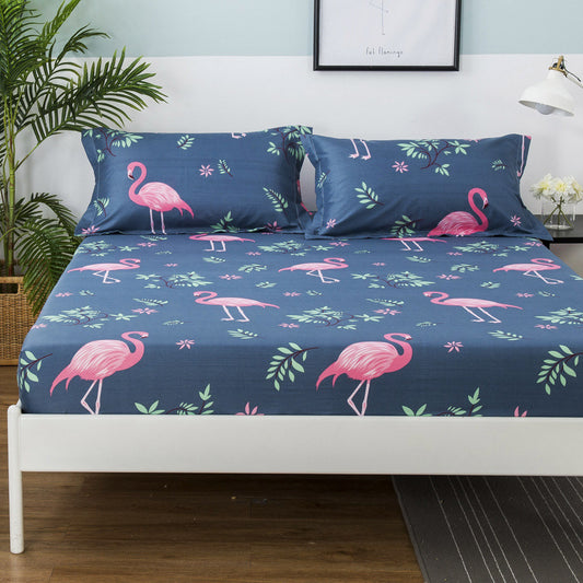 Queen Size 3-Piece Flamingo Bedding Set Fitted Sheet and Pillowcases Pink