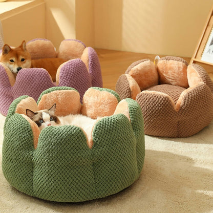 40cm Cactus Flower Pet Bed Cozy Cat Dog Nest Grey