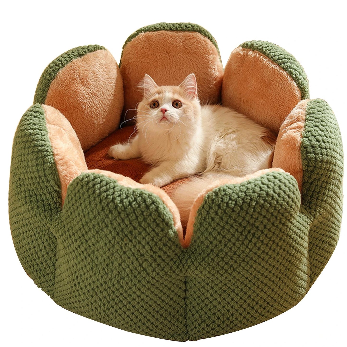 60cm Large Cactus Flower Petal Shaped Pet Bed Comfy Cat Dog Nest Green