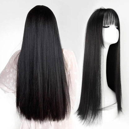 Sleek Natural Look Black Long Straight Hair Wig