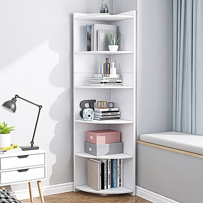 Stylish 6 Tier Wooden Corner Shelf Unit White