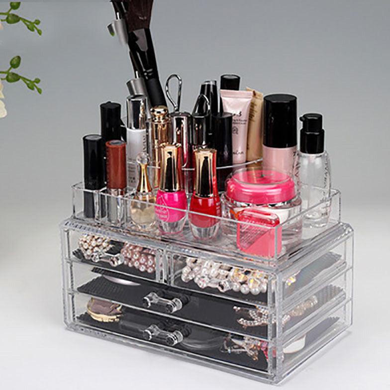 Clear Crystal Makeup Organizer Drawers Jewellery Storage Box