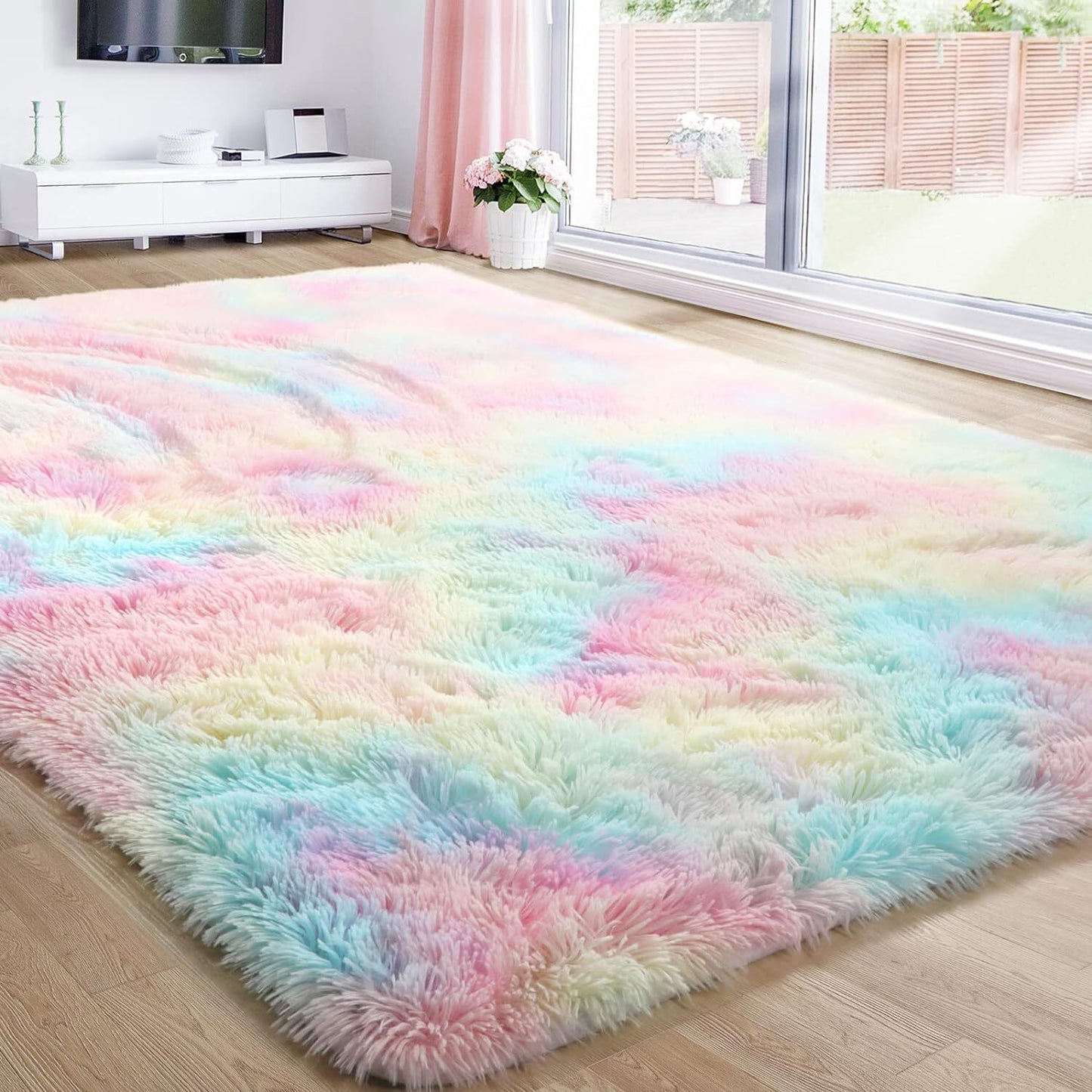 300 x 200 XL Plush Shag Rug for Living Room Rainbow