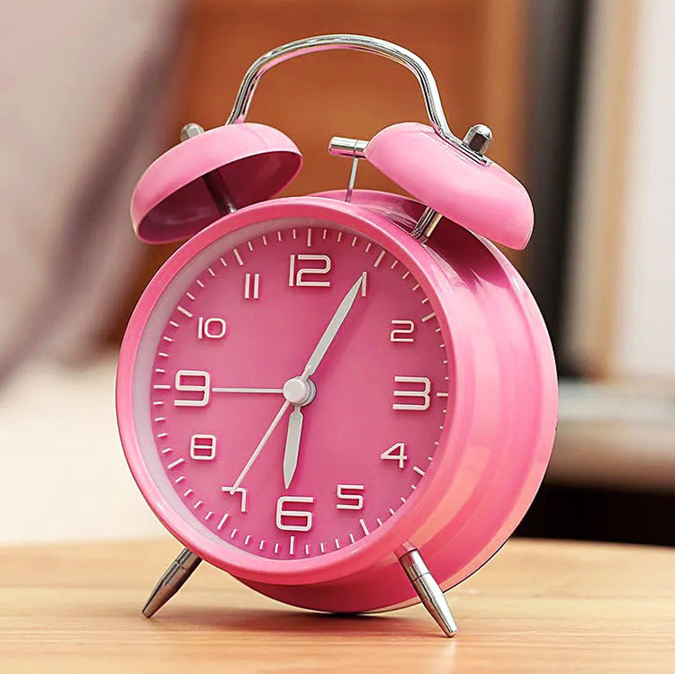 Charming Twin Bell Alarm Clock for Kids and Teens Pink