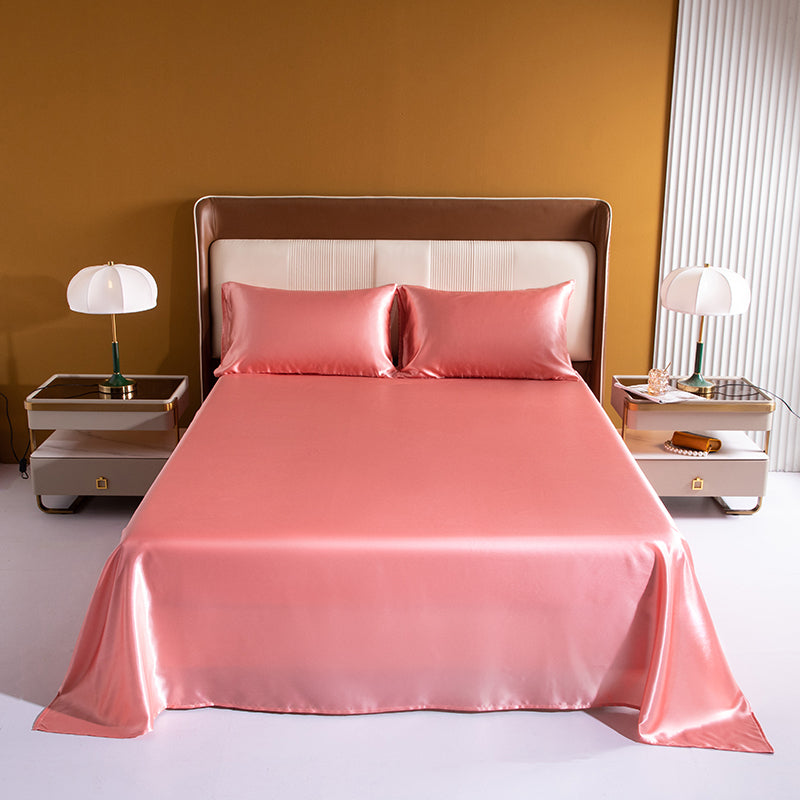 Queen Silky Satin Bed Sheet Set Luxurious Soft Bedding Rose Gold