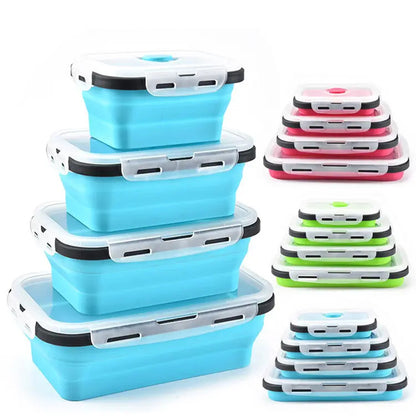 Pack of 4 Collapsible Silicone Food Storage Containers with Airtight Lid Blue