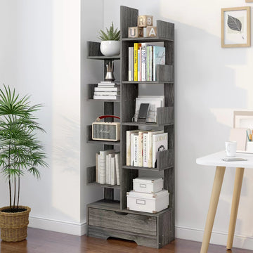 8-Tier 11-Shelf Display Storage Utility Bookcase for Home Office Rustic Grey