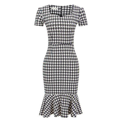 Elegant Office Patterned Dress with Belt for Women