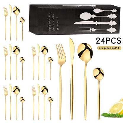 24 Piece Stainless Steel Cutlery Set Elegant Dining Tableware Gold