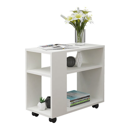 Compact Rolling Sofa Side Table with Magazine Rack White