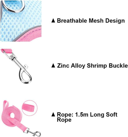 Medium Dog Harness and Leash Set Adjustable Pet Vest Lead Pink